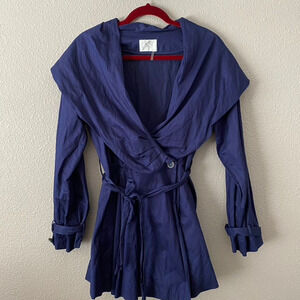 MiFresia Blue Double Breasted Button Shawl-Collar Trench Jacket Womens